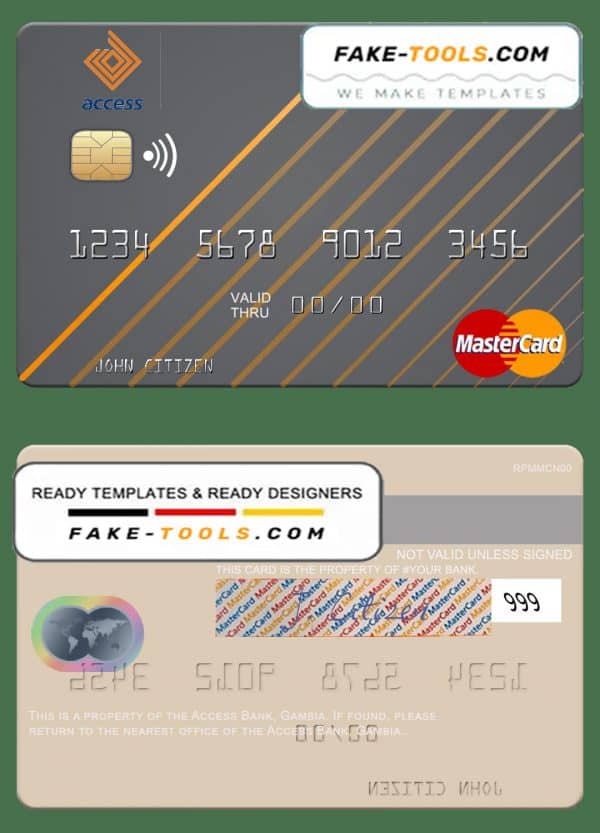 Gambia Access Bank mastercard template in PSD format