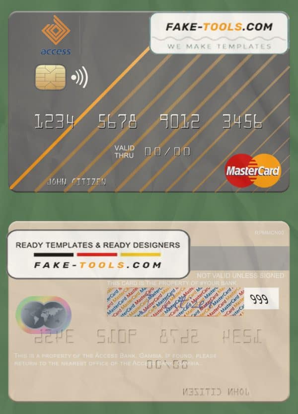 Gambia Access Bank mastercard template in PSD format