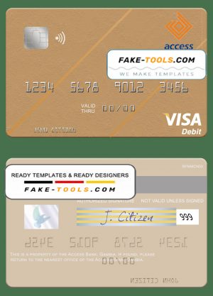 Gambia Access Bank visa debit card template in PSD format