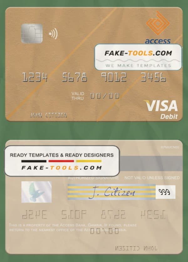 Gambia Access Bank visa debit card template in PSD format