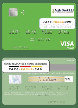 Gambia Arab Gambia Islamic Bank visa debit card template in PSD format