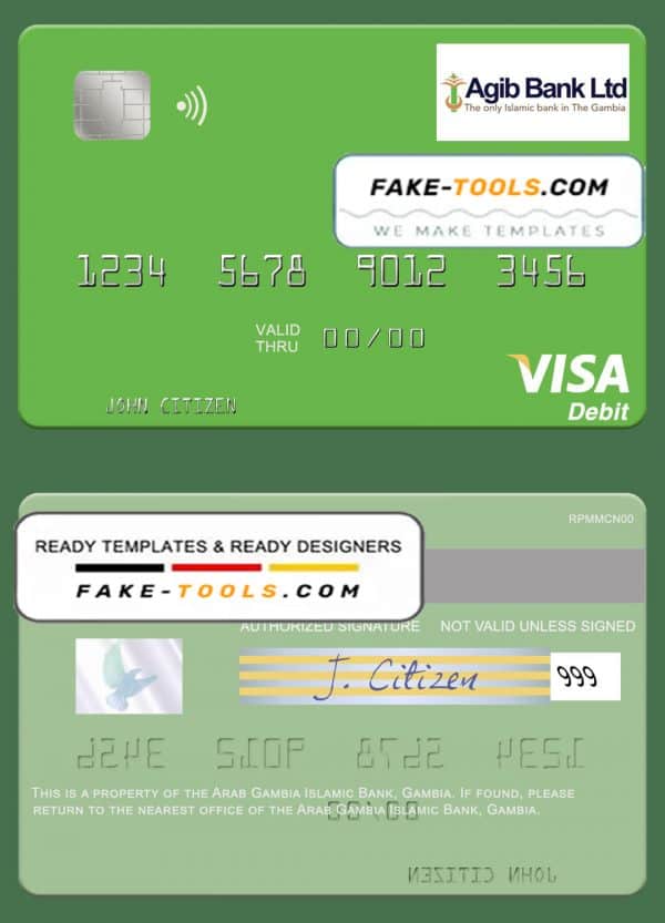 Gambia Arab Gambia Islamic Bank visa debit card template in PSD format