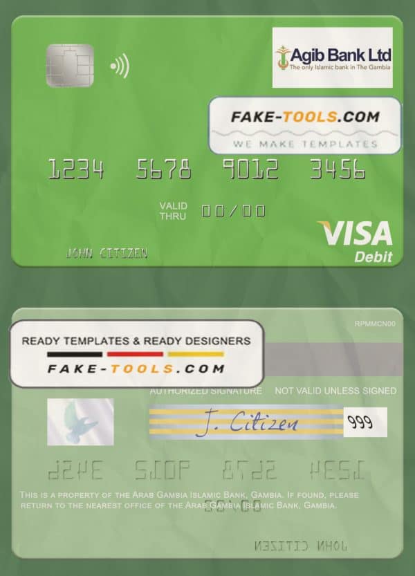 Gambia Arab Gambia Islamic Bank visa debit card template in PSD format