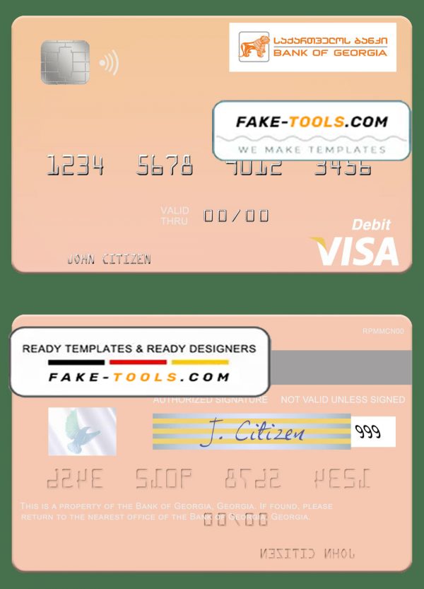 Georgia Bank of Georgia visa debit card template in PSD format