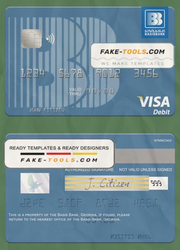 Georgia Basis Bank visa debit card template in PSD format