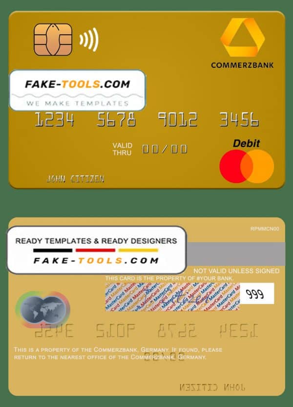 Germany Commerz Bank mastercard template in PSD format