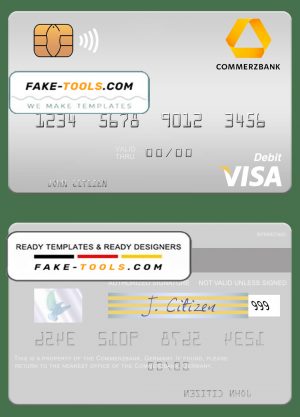 Germany Commerz Bank visa debit card template in PSD format