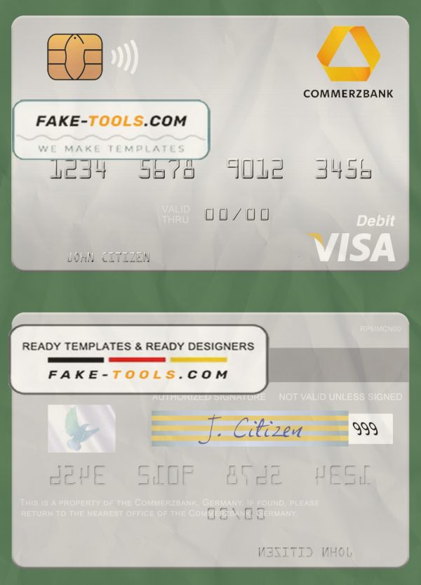 Germany Commerz Bank visa debit card template in PSD format