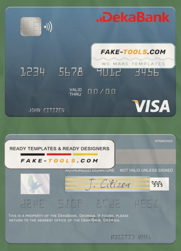 Germany Deka Bank visa debit card template in PSD format