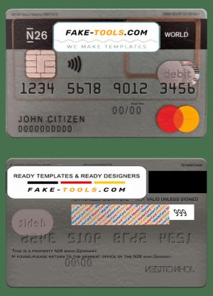 Germany N26 bank mastercard template in PSD format, fully editable