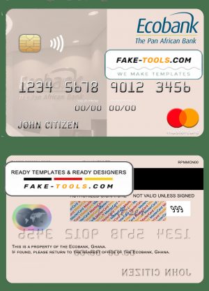 Ghana Ecobank Ghana mastercard template in PSD format