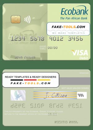Ghana Ecobank Ghana visa debit card template in PSD format