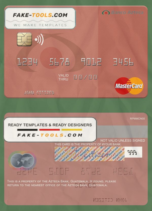 Guatemala Azteca Bank mastercard fully editable template in PSD format scan effect