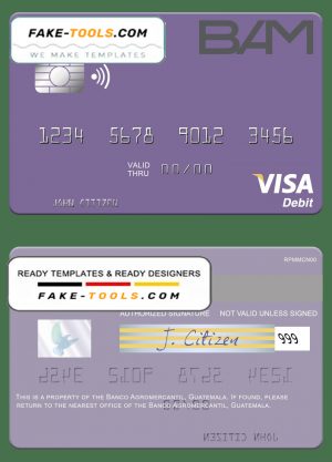 Guatemala Banco Agromercantil visa card fully editable template in PSD format