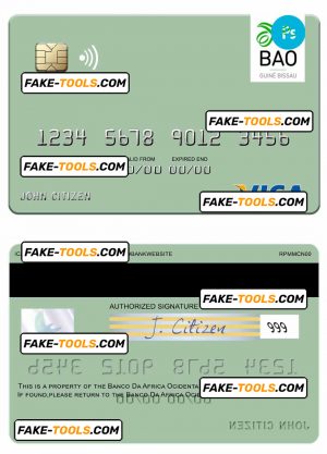 Guinea Bissau Banco Da Africa Ocidental visa card fully editable template in PSD format