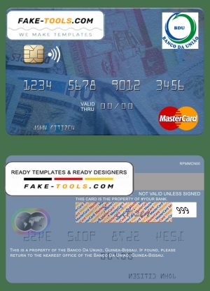 Guinea Bissau Banco Da Uniao mastercard fully editable template in PSD format