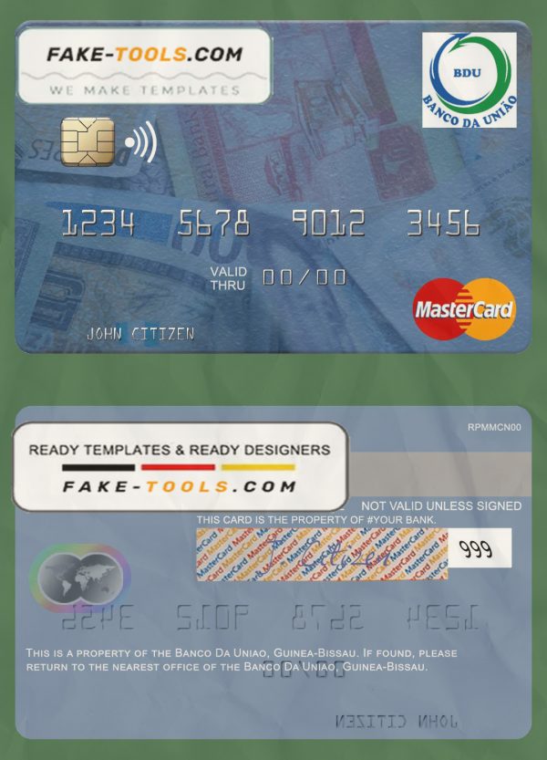 Guinea Bissau Banco Da Uniao mastercard fully editable template in PSD format