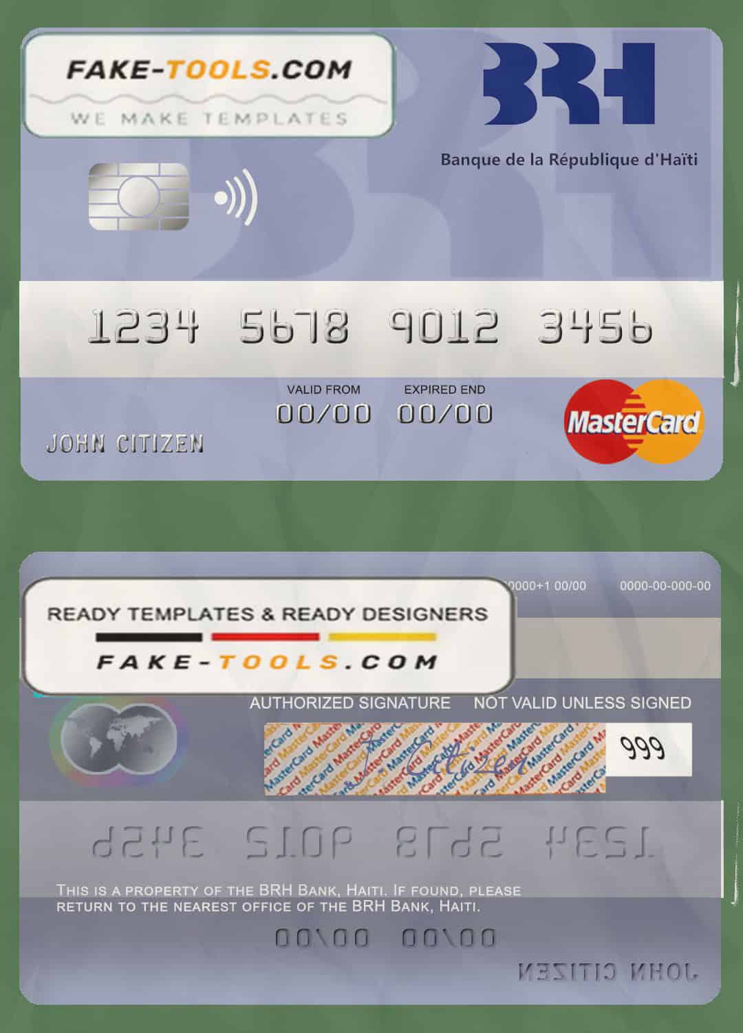Haiti BRH bank mastercard template in PSD format, fully editable Haiti BRH bank mastercard template in PSD format, fully editable