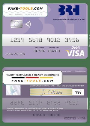 Haiti BRH bank visa card template in PSD format, fully editable Haiti BRH bank visa card template in PSD format, fully editable