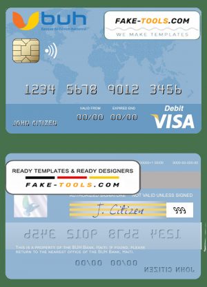 Haiti BUH Bank visa card template in PSD format, fully editable Haiti BUH Bank visa card template in PSD format, fully editable