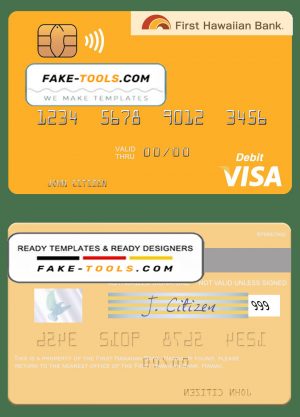 Hawaii First Hawaiian Bank visa card template in PSD format, fully editable Hawaii First Hawaiian Bank visa card template in PSD format, fully editable