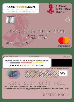 Hawaii National Bank mastercard template in PSD format, fully editable Hawaii National Bank mastercard template in PSD format, fully editable