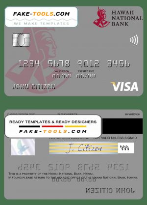 Hawaii National Bank visa card template in PSD format, fully editable Hawaii National Bank visa card template in PSD format, fully editable