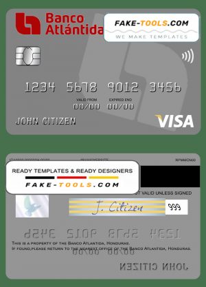 Honduras Banco Atlantida visa card template in PSD format, fully editable Honduras Banco Atlantida visa card template in PSD format, fully editable