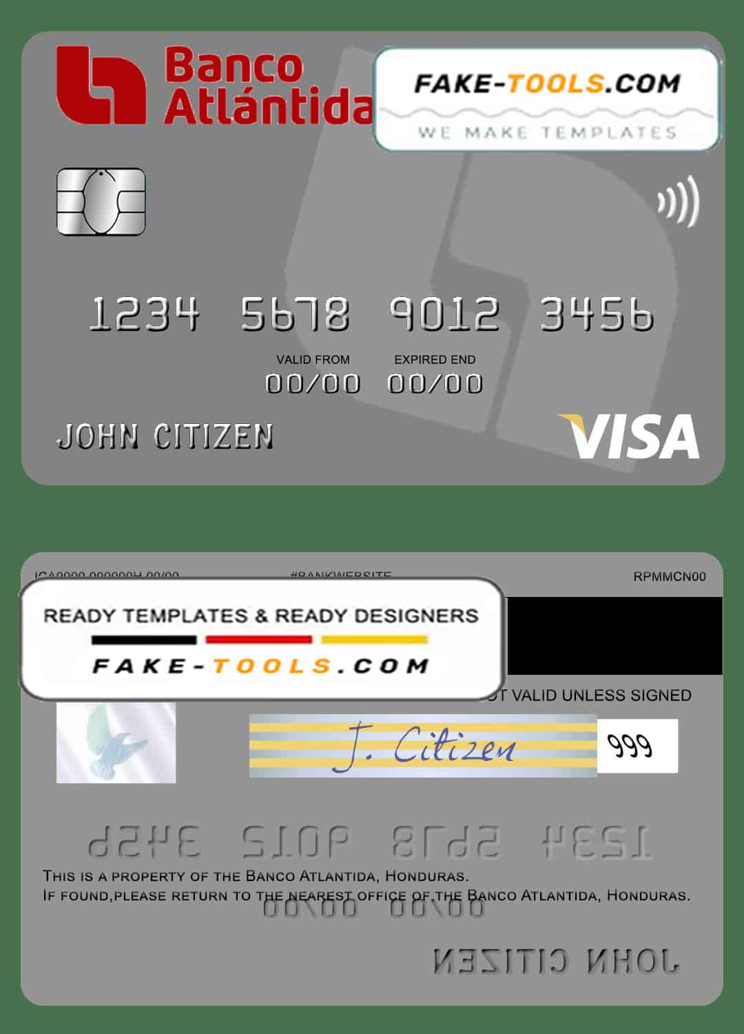Honduras Banco Atlantida visa card template in PSD format, fully editable Honduras Banco Atlantida visa card template in PSD format, fully editable