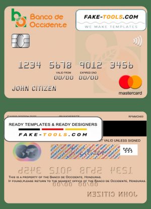 Honduras Banco de Occidente mastercard template in PSD format, fully editable Honduras Banco de Occidente mastercard template in PSD format, fully editable