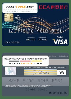 Hong Kong Bank of East Asia visa card template in PSD format, fully editable Hong Kong Bank of East Asia visa card template in PSD format, fully editable