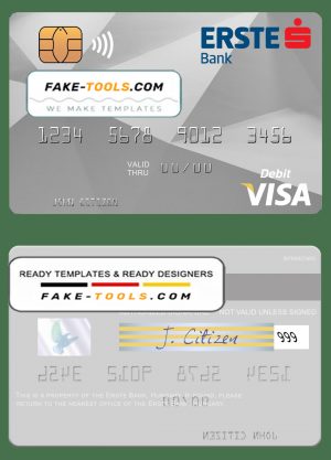 Hungary Erste Bank visa card template in PSD format, fully editable Hungary Erste Bank visa card template in PSD format, fully editable