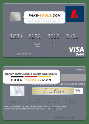 Iceland Landsbankinn visa card template in PSD format, fully editable Iceland Landsbankinn visa card template in PSD format, fully editable