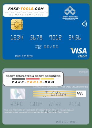 India Indian Overseas Bank visa card template in PSD format, fully editable India Indian Overseas Bank visa card template in PSD format, fully editable