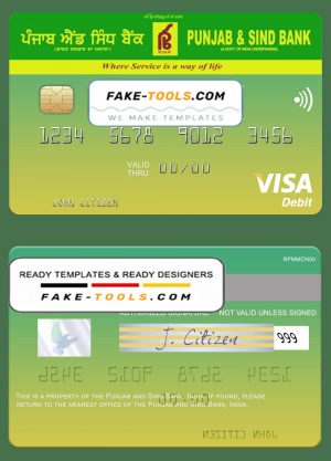 India Punjab and Sind Bank visa card template in PSD format, fully editable India Punjab and Sind Bank visa card template in PSD format, fully editable