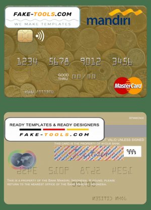 Indonesia Bank Mandiri mastercard template in PSD format, fully editable Indonesia Bank Mandiri mastercard template in PSD format, fully editable