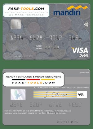 Indonesia Bank Mandiri visa card template in PSD format, fully editable Indonesia Bank Mandiri visa card template in PSD format, fully editable