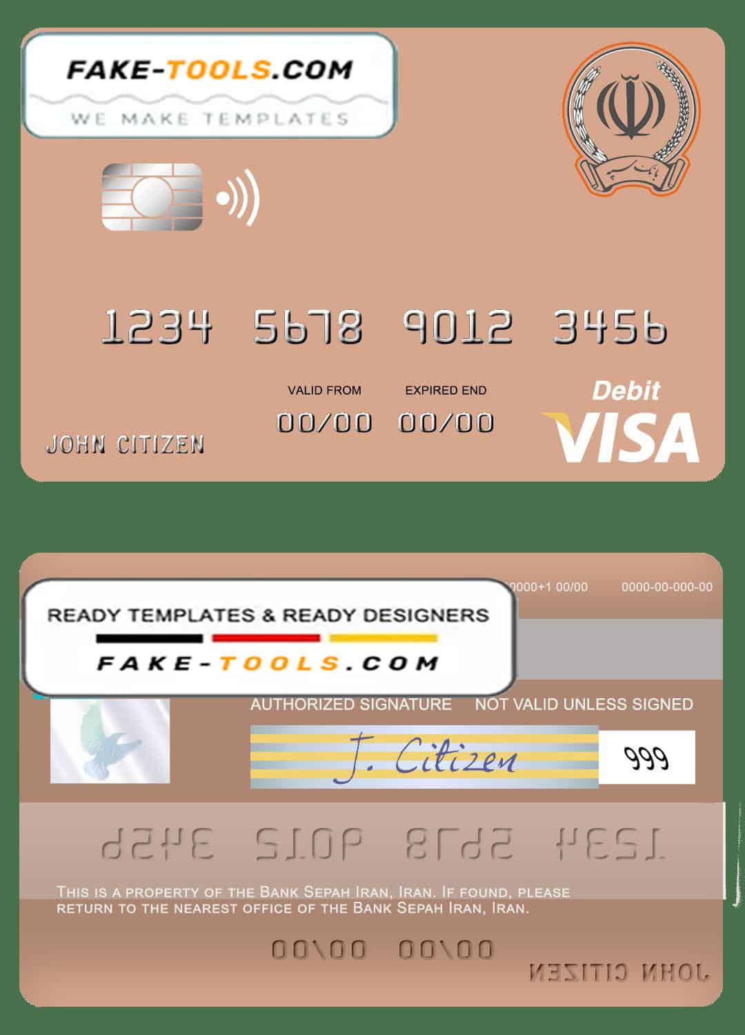 Iran Sepah bank visa card template in PSD format, fully editable Iran Sepah bank visa card template in PSD format, fully editable