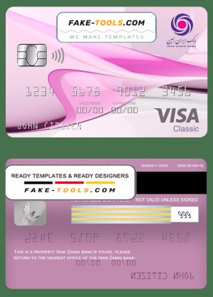 Iran Zamin bank visa classic card, fully editable template in PSD format