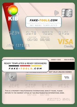 Iraq Kurdistan International bank visa classic card, fully editable template in PSD format