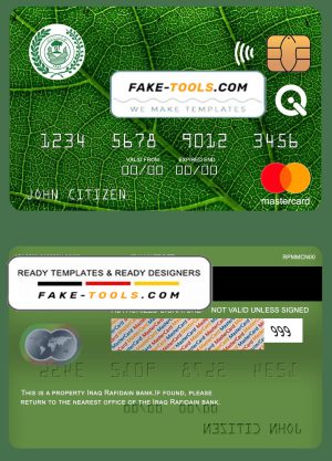 Iraq Rafidain bank mastercard, fully editable template in PSD format