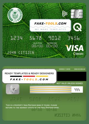 Iraq Rafidain bank visa classic card, fully editable template in PSD format
