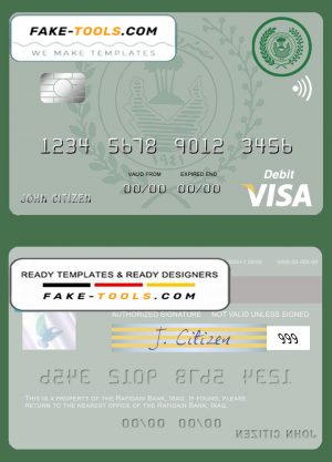 Iraq Rafidain bank visa debit card template in PSD format, fully editable Iraq Rafidain bank visa debit card template in PSD format, fully editable