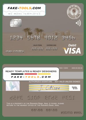 Iraq Rasheed Bank visa card template in PSD format, fully editable Iraq Rasheed Bank visa card template in PSD format, fully editable