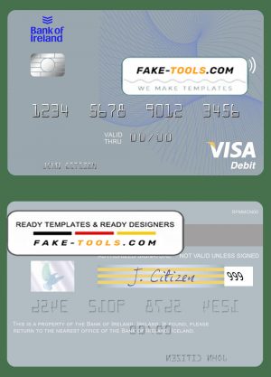 Ireland Bank of Ireland visa card template in PSD format, fully editable Ireland Bank of Ireland visa card template in PSD format, fully editable