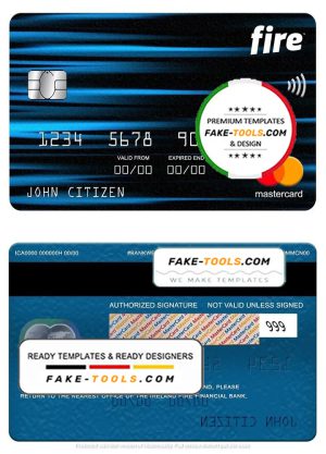 Ireland Fire Financial Services Limited the Observatory bank mastercard, fully editable template in PSD format