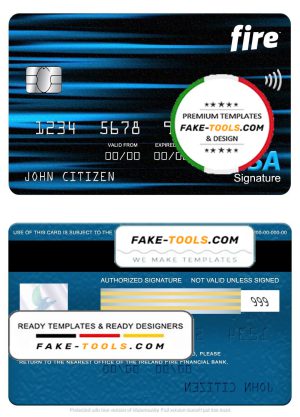 Ireland Fire Financial Services Limited the Observatory bank visa signature card, fully editable template in PSD format