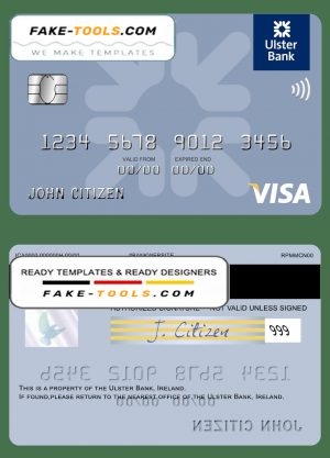 Ireland Ulster Bank Ireland visa card template in PSD format, fully editable Ireland Ulster Bank Ireland visa card template in PSD format, fully editable