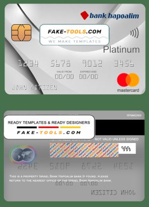 Israel Bank Hapoalim mastercard platinum, fully editable template in PSD format