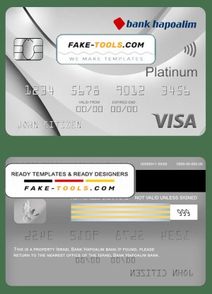 Israel Bank Hapoalim visa platinum card, fully editable template in PSD format